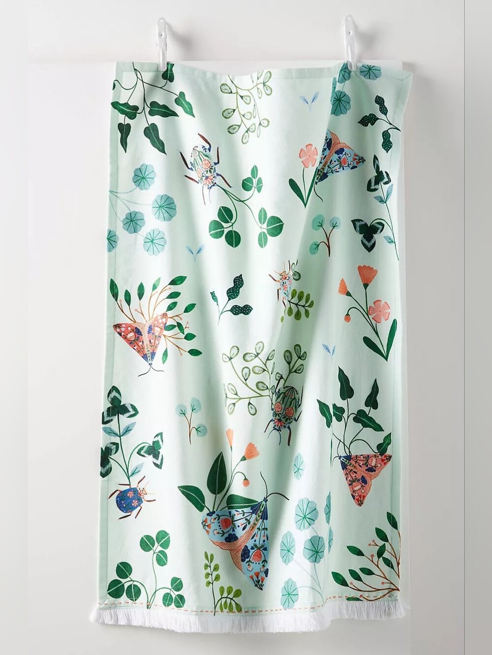 NWT Anthropologie Flora Waycott Botanical Garden Insects Mint Green Dish Towel